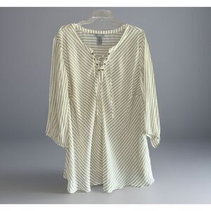 Catherines 3X Blouse Top Neutral Coastal Beige Beach Popover Tunic Lightweight